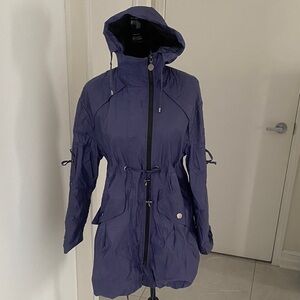 R.U. PRETTY purple hooded with drawstring mid-length rain jacket size medium